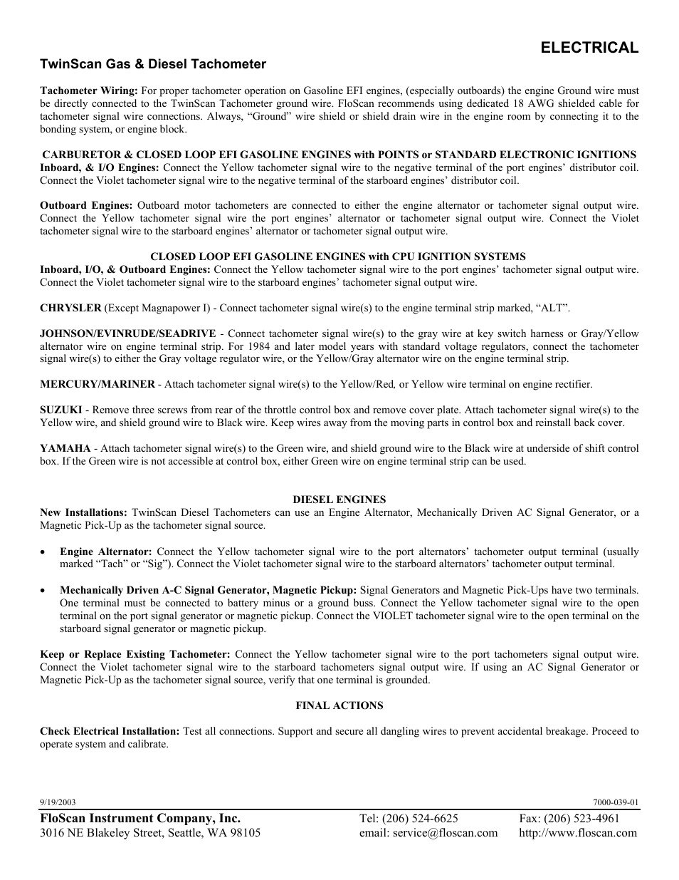 Electrical | Floscan Instrument TWINSCAN 3TB013U User Manual | Page 12 / 18