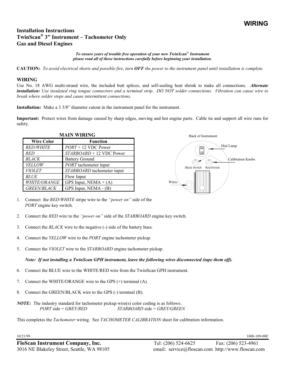 Wiring, Floscan instrument company, inc, Installation instructions twinscan | Floscan Instrument TWINSCAN 3TB013U User Manual | Page 13 / 18