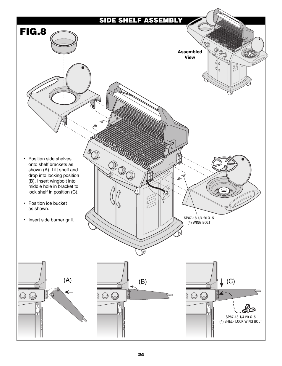 Fig.8, Side shelf assembly, A) (b) (c) | Fiesta FG50057 User Manual | Page 24 / 32