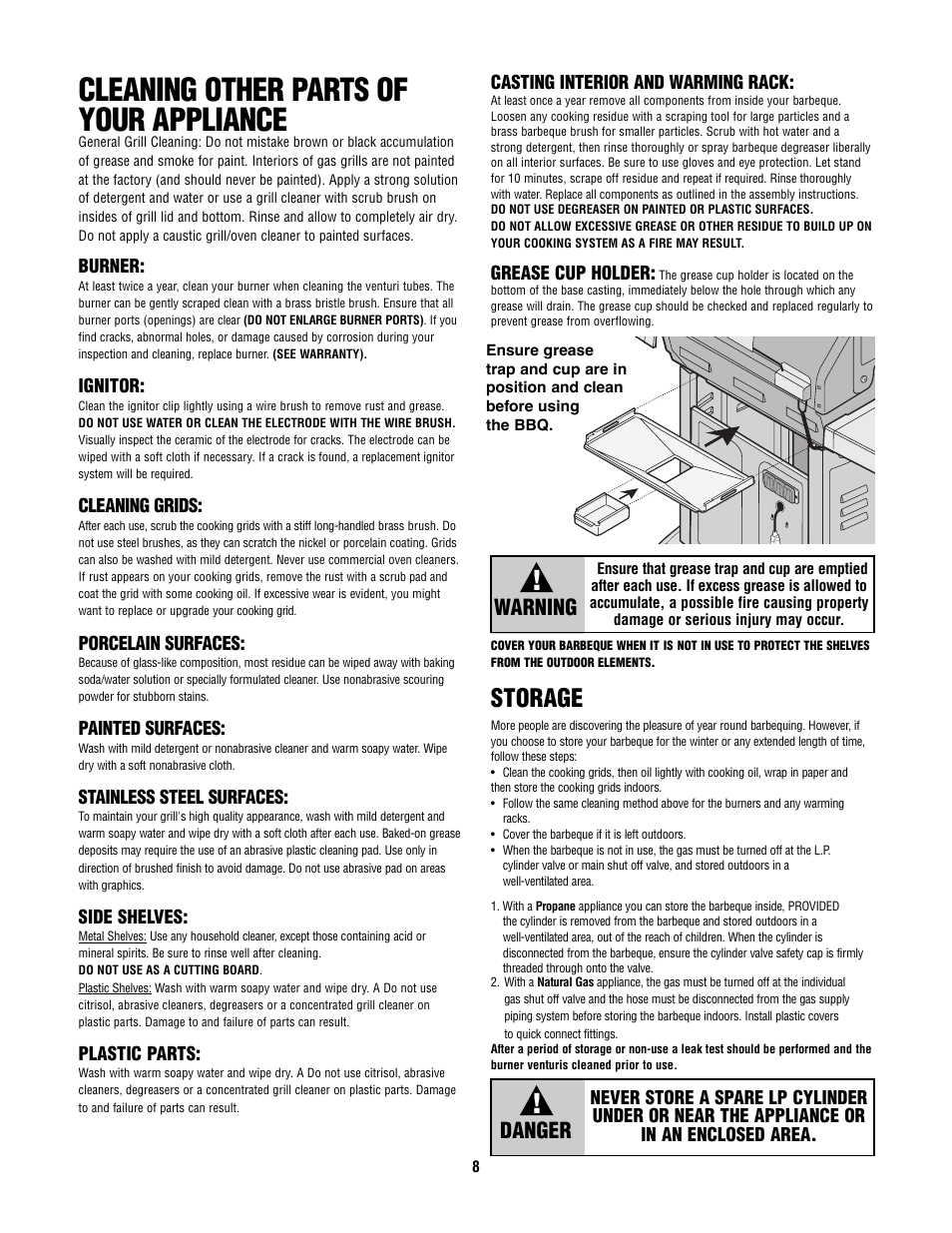 Cleaning other parts of your appliance, Storage, Warning | Danger | Fiesta FG50057 User Manual | Page 8 / 32