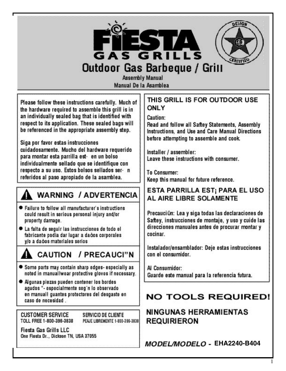 Fiesta EHA2240-B404 User Manual | 12 pages