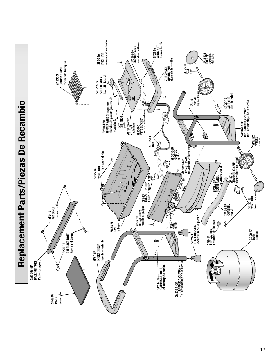 Replacement p arts/piezas de recambio | Fiesta OUTDOOR GAS BARBEQUE/GRILL EZT40050-P317 User Manual | Page 12 / 12