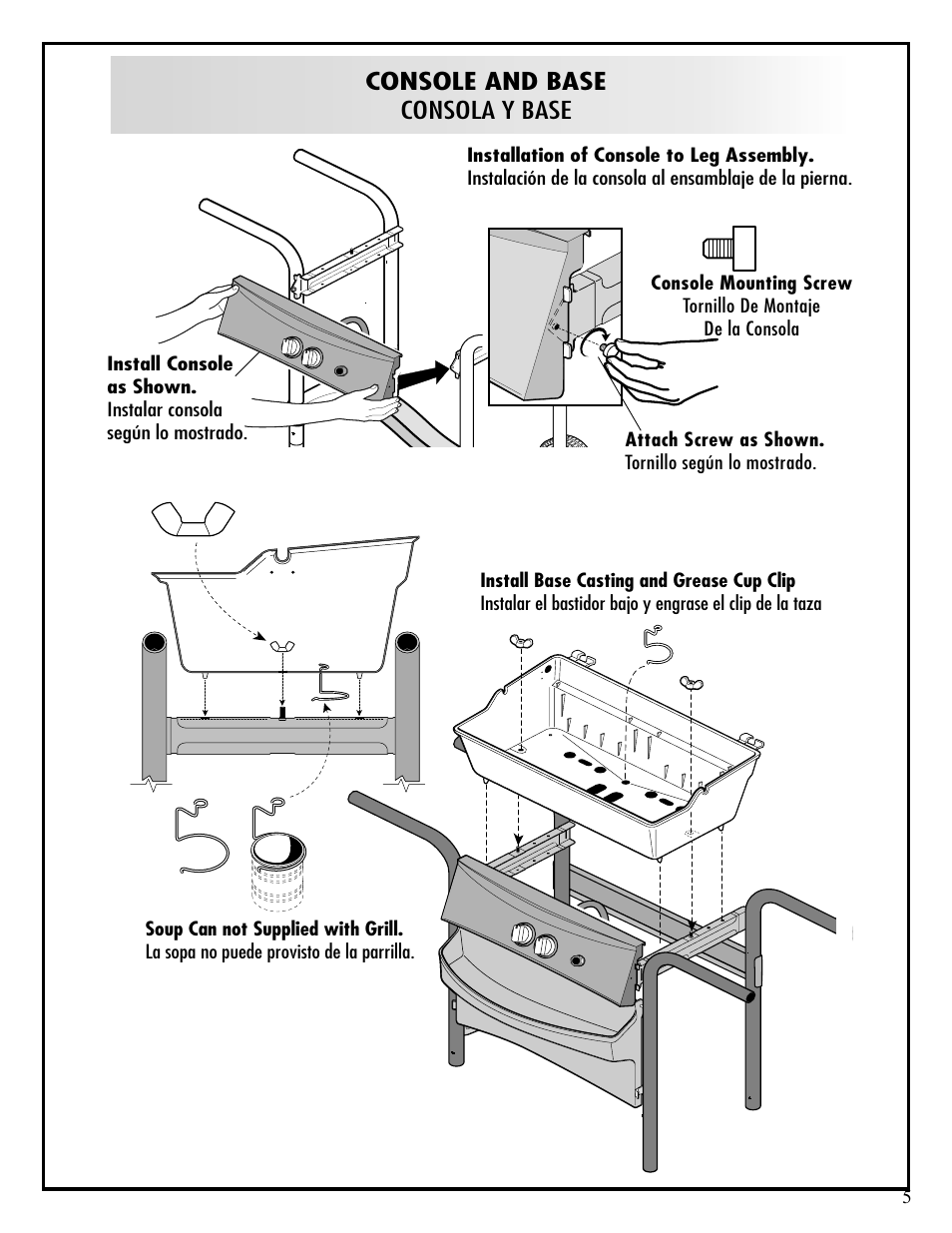 Console and base consola y base | Fiesta OUTDOOR GAS BARBEQUE/GRILL EZT40050-P317 User Manual | Page 5 / 12