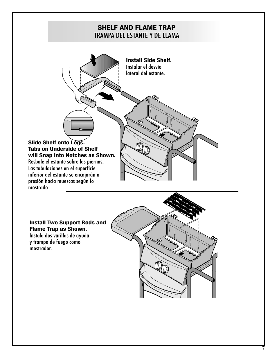 Shelf and flame trap trampa del estante y de llama | Fiesta OUTDOOR GAS BARBEQUE/GRILL EZT40050-P317 User Manual | Page 7 / 12