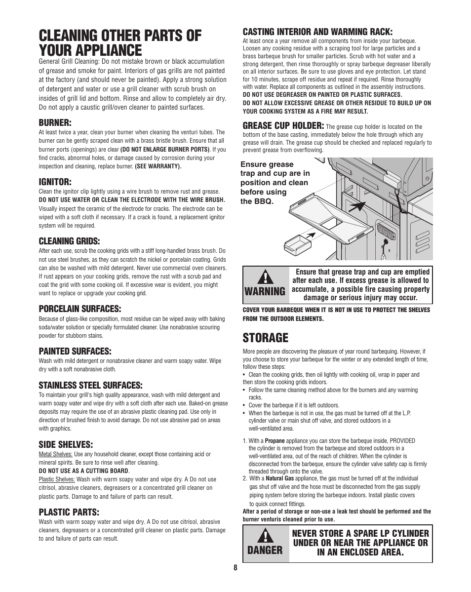 Cleaning other parts of your appliance, Storage, Warning | Danger | Fiesta FG50069 User Manual | Page 8 / 32