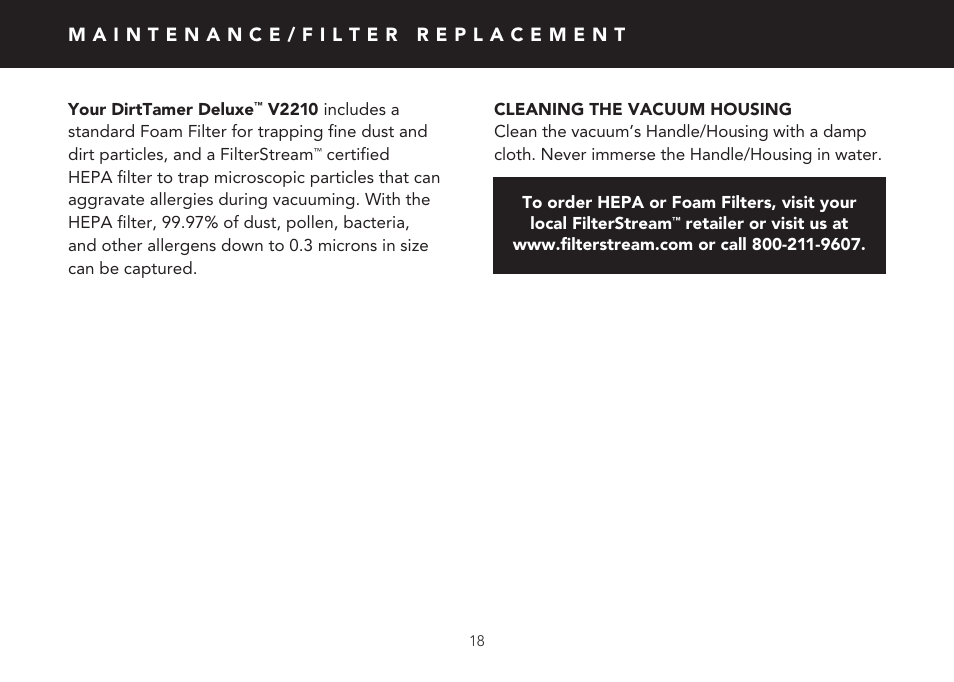 FilterStream V2210 User Manual | Page 18 / 20