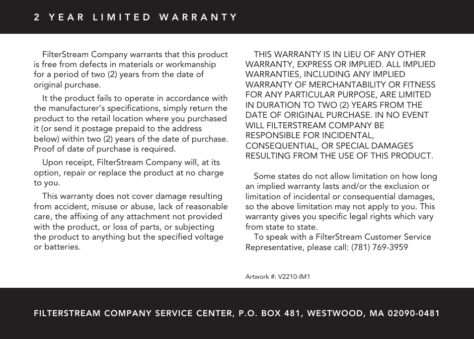 FilterStream V2210 User Manual | Page 20 / 20