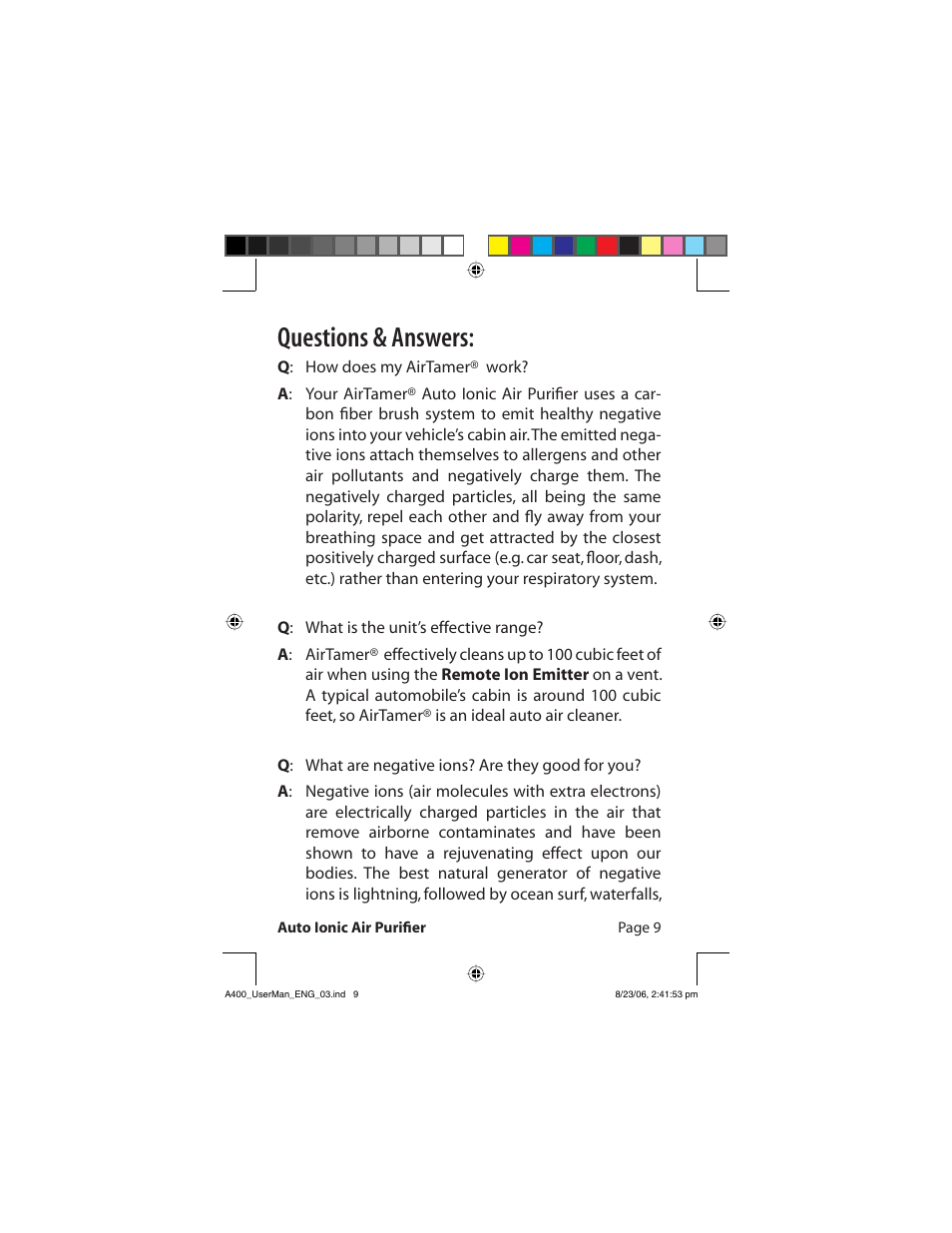 Questions & answers | FilterStream AirTamer A400 User Manual | Page 11 / 14