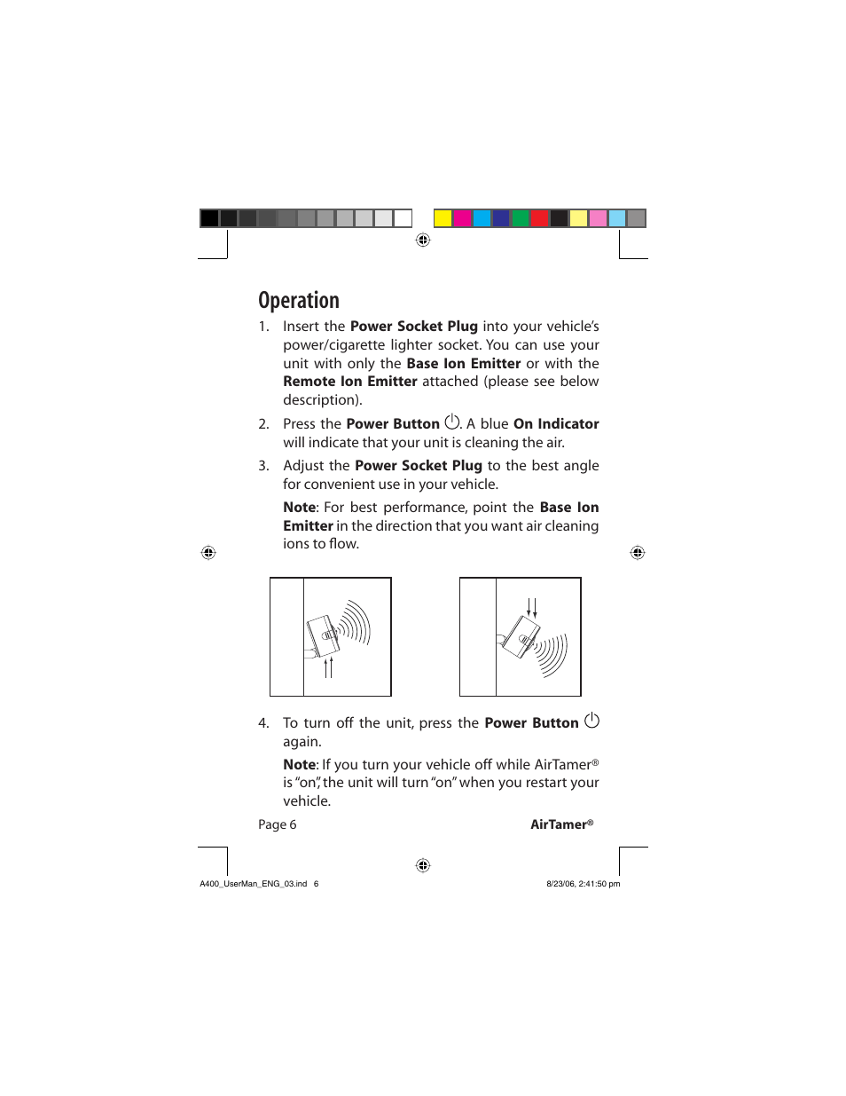 Operation | FilterStream AirTamer A400 User Manual | Page 8 / 14