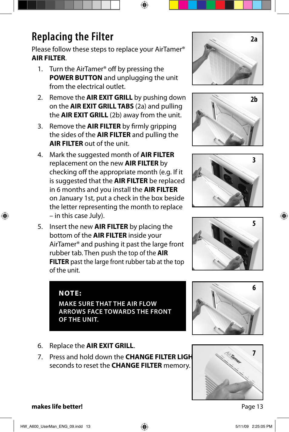 Replacing the filter | FilterStream AIRTAMER A600 User Manual | Page 15 / 24