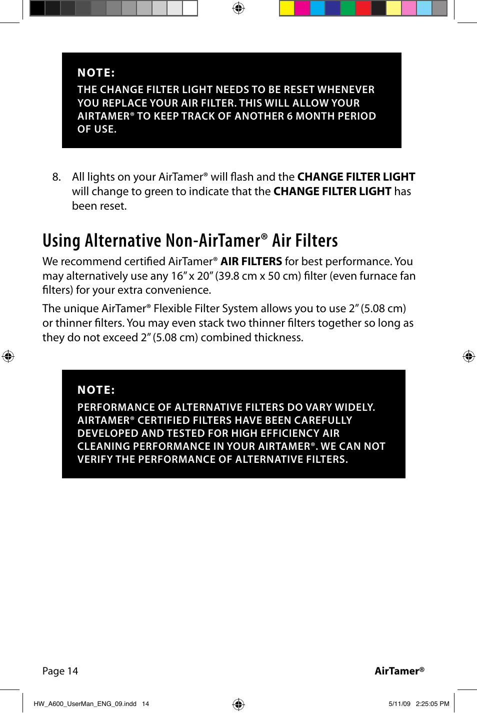 Using alternative non-airtamer® air filters | FilterStream AIRTAMER A600 User Manual | Page 16 / 24