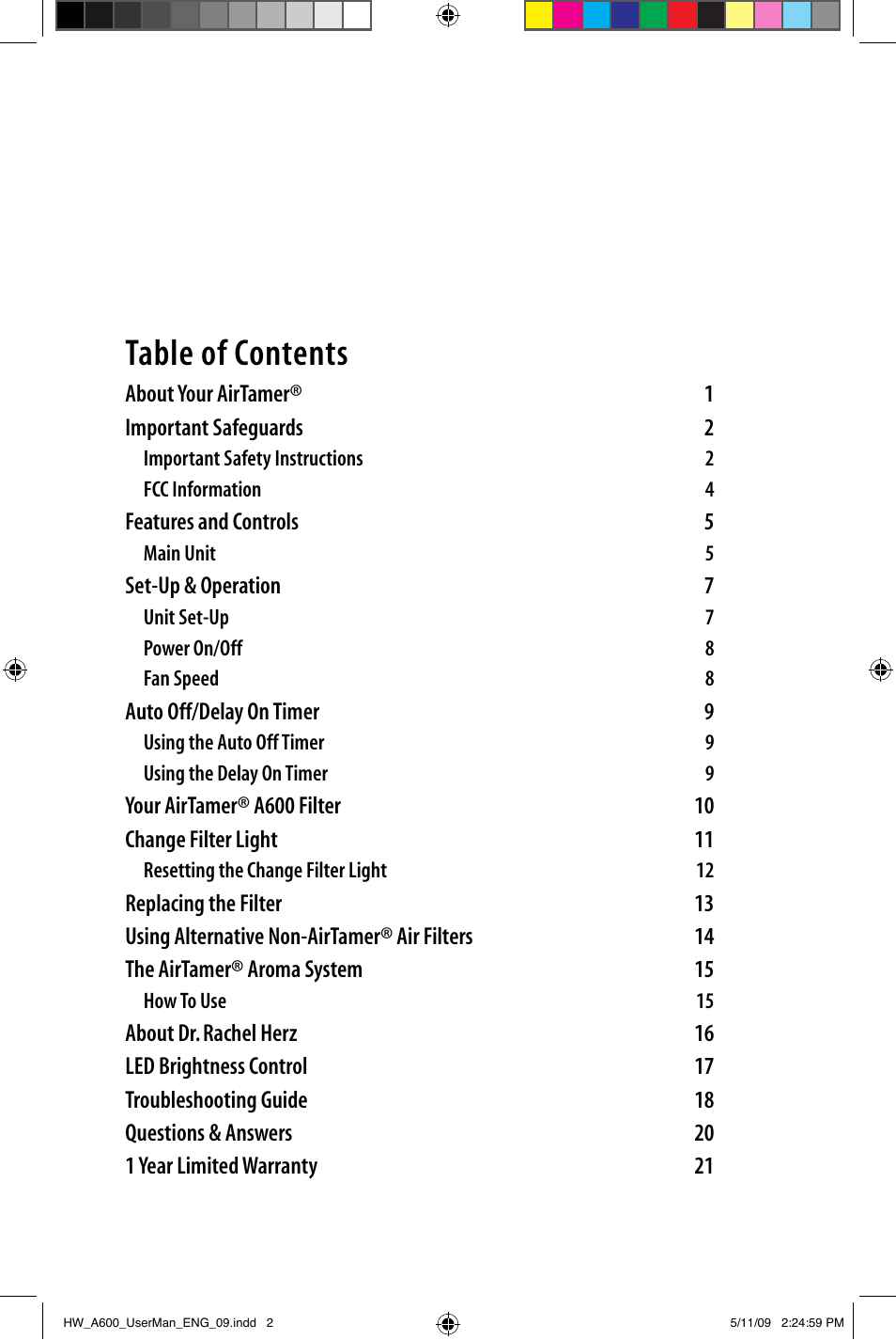 FilterStream AIRTAMER A600 User Manual | Page 2 / 24