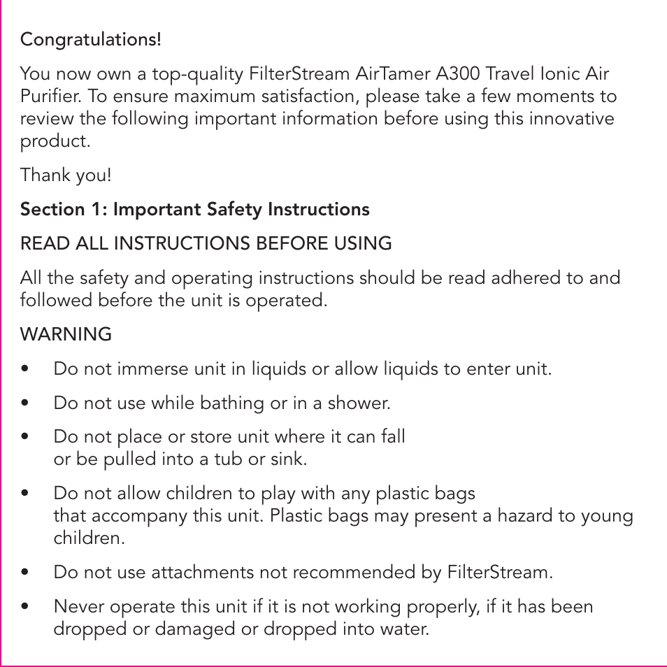 FilterStream AIRTAMER A300 User Manual | Page 2 / 12