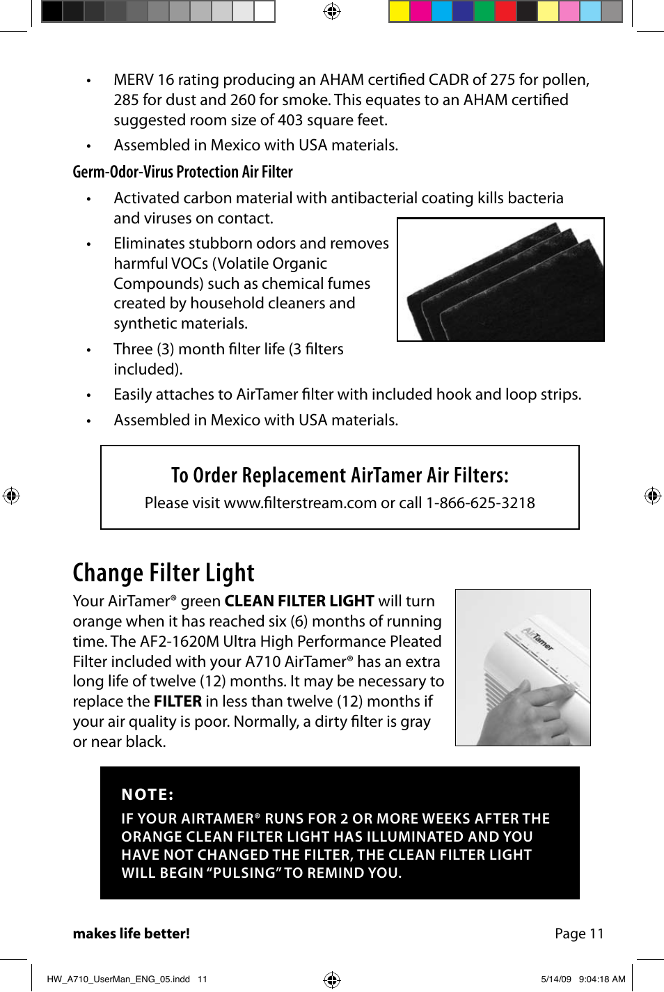 Change filter light | FilterStream Ultra High Efficiency Air Purifier HW_A710 User Manual | Page 13 / 24