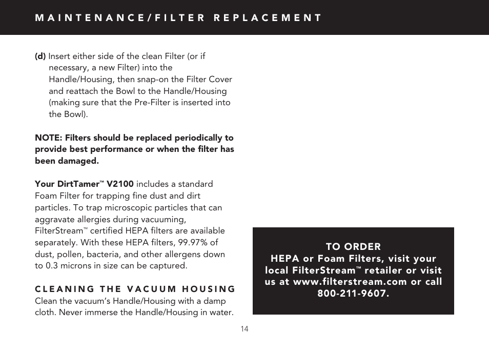 FilterStream V2100 User Manual | Page 14 / 16
