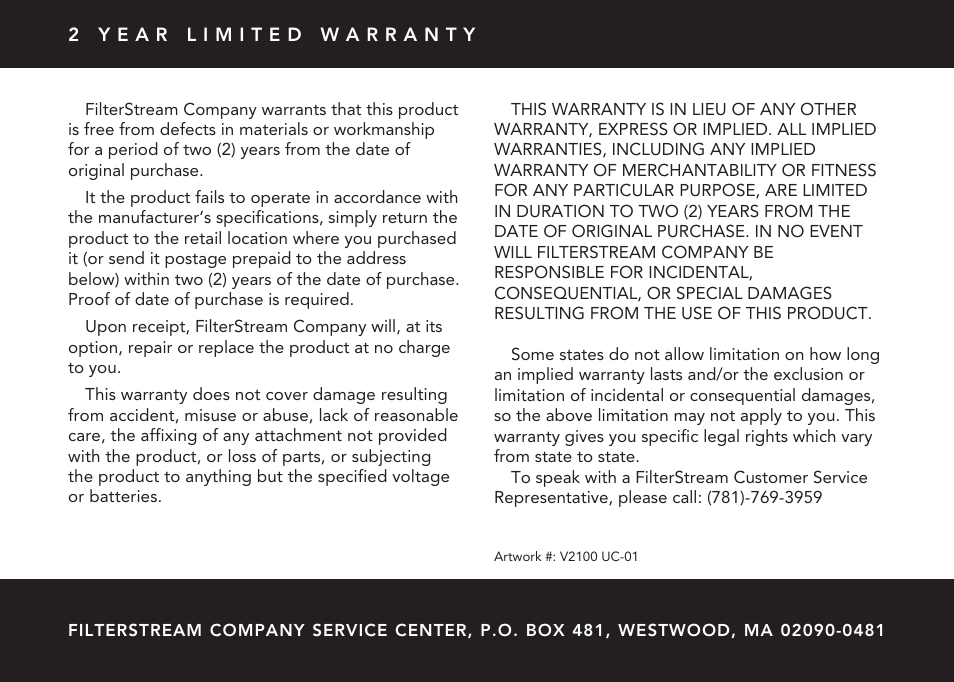 FilterStream V2100 User Manual | Page 16 / 16