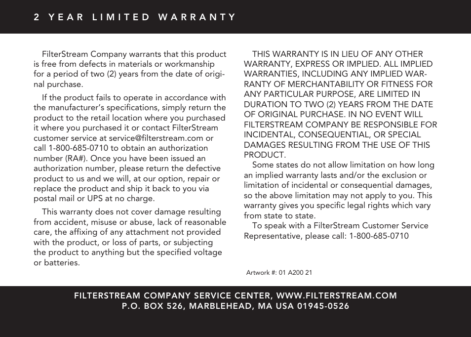 FilterStream V2400 User Manual | Page 20 / 20