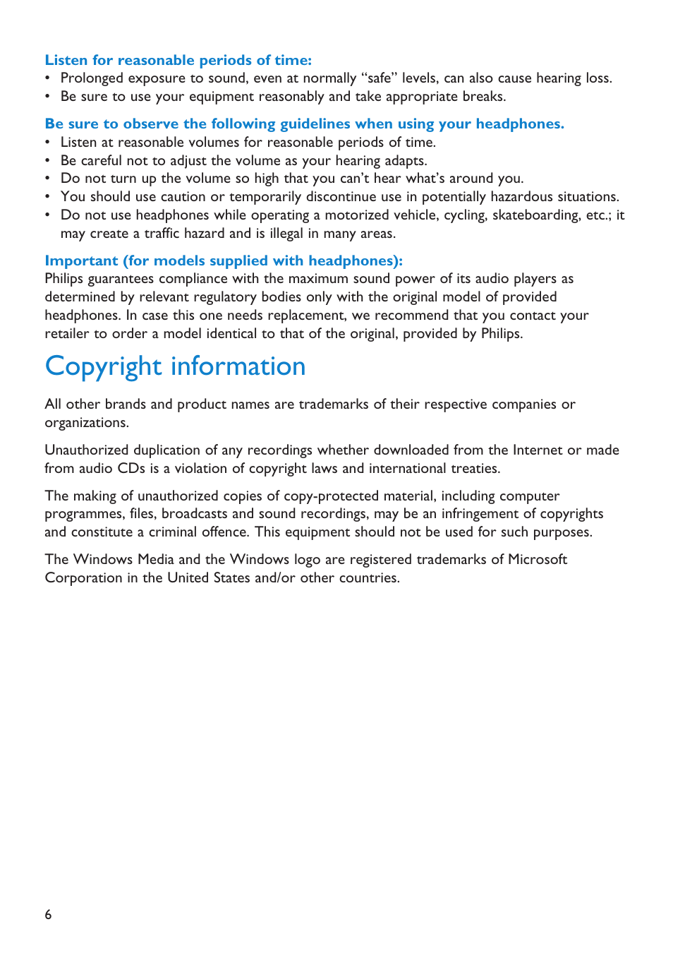 Copyright information | First Virtual Communications Flash Audio Player SA3105 User Manual | Page 6 / 29