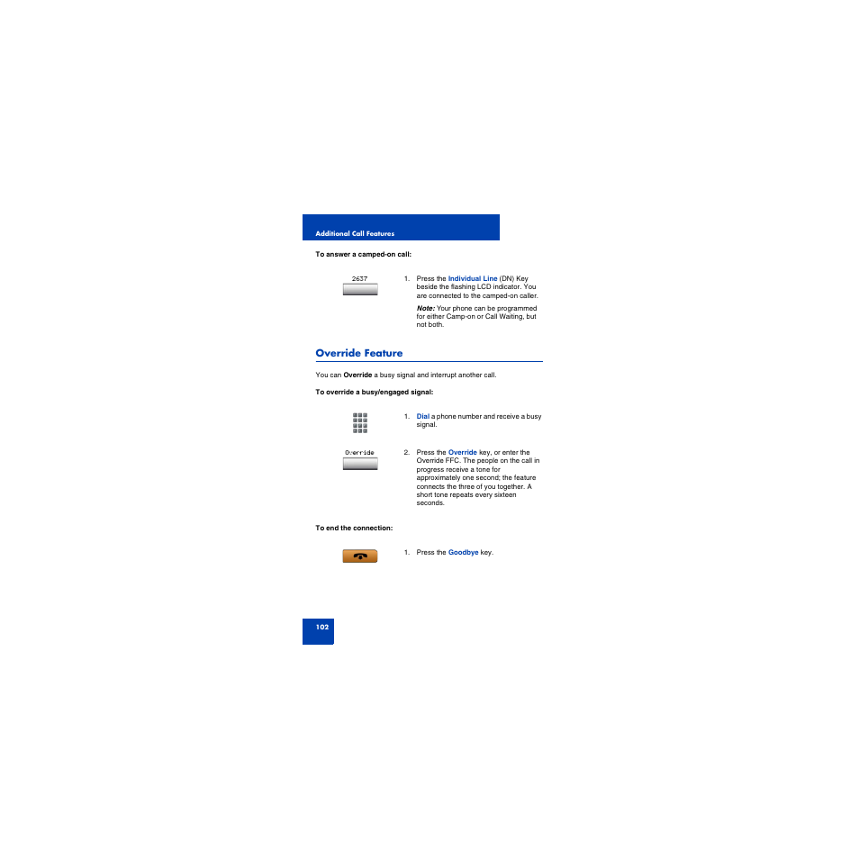 Override feature | First Virtual Communications 1150E User Manual | Page 102 / 154