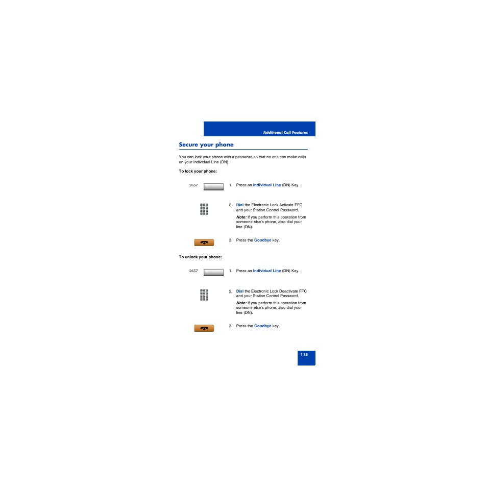 Secure your phone | First Virtual Communications 1150E User Manual | Page 115 / 154