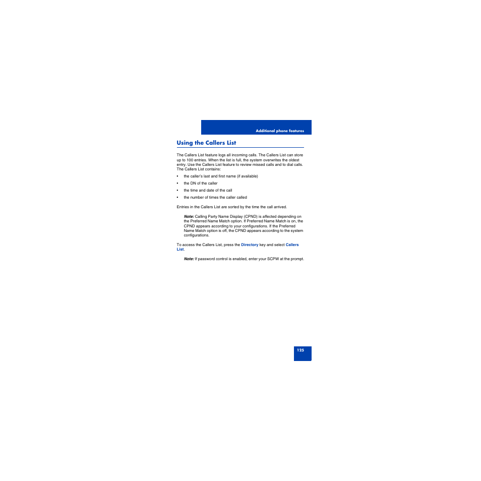 Using the callers list | First Virtual Communications 1150E User Manual | Page 125 / 154