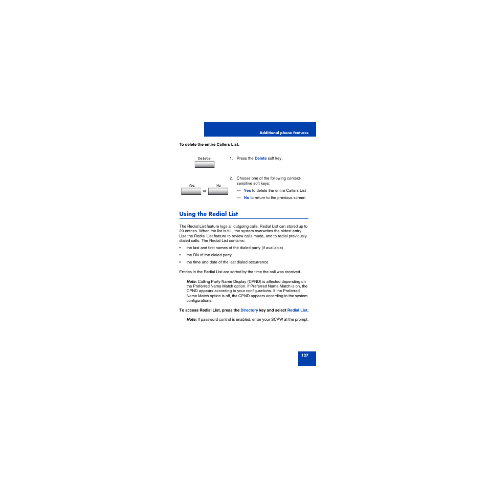Using the redial list | First Virtual Communications 1150E User Manual | Page 127 / 154