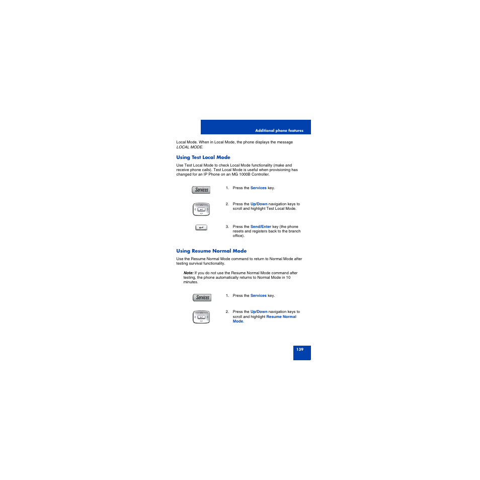 Using test local mode, Using resume normal mode | First Virtual Communications 1150E User Manual | Page 139 / 154