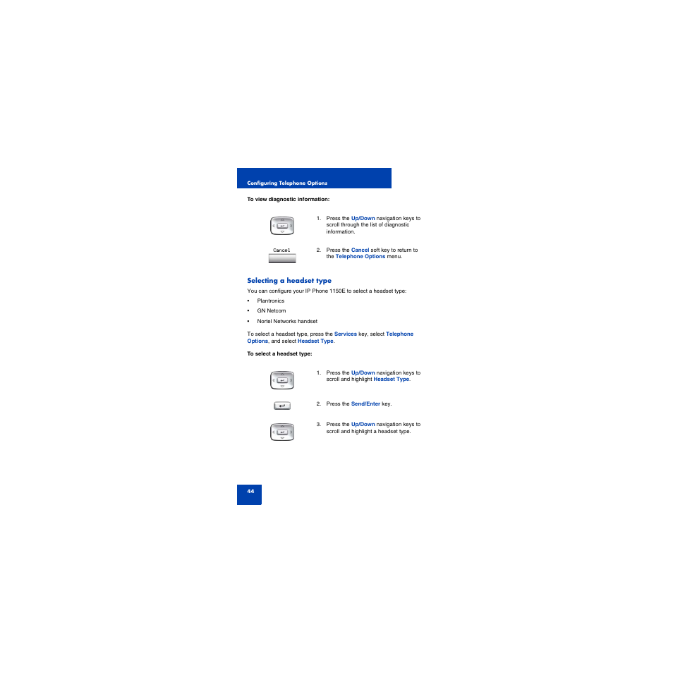Selecting a headset type | First Virtual Communications 1150E User Manual | Page 44 / 154