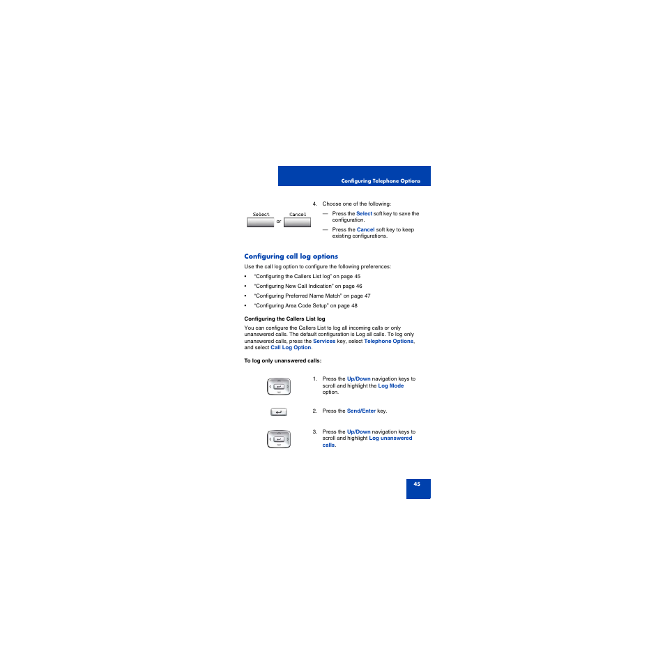 Configuring call log options | First Virtual Communications 1150E User Manual | Page 45 / 154