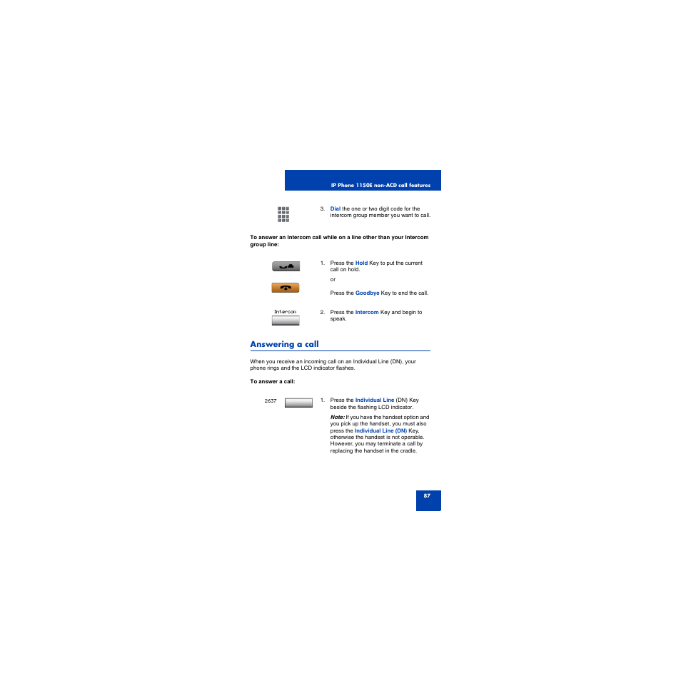 Answering a call, While on an active call | First Virtual Communications 1150E User Manual | Page 87 / 154