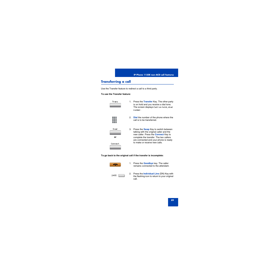 Transferring a call, Using timed reminder recall | First Virtual Communications 1150E User Manual | Page 89 / 154