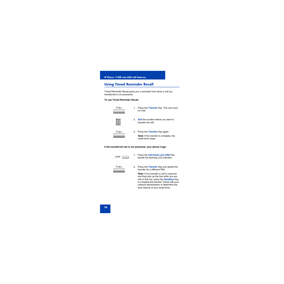 Using timed reminder recall, Using attendant recall | First Virtual Communications 1150E User Manual | Page 90 / 154