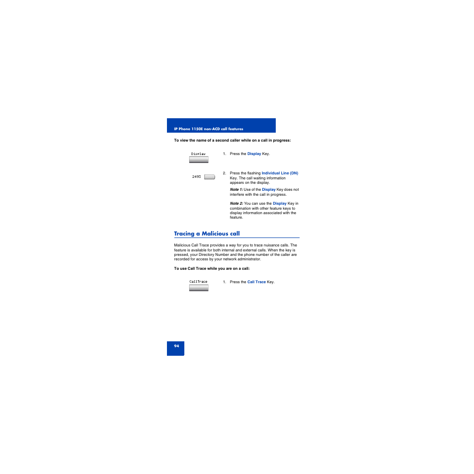 Tracing a malicious call | First Virtual Communications 1150E User Manual | Page 94 / 154