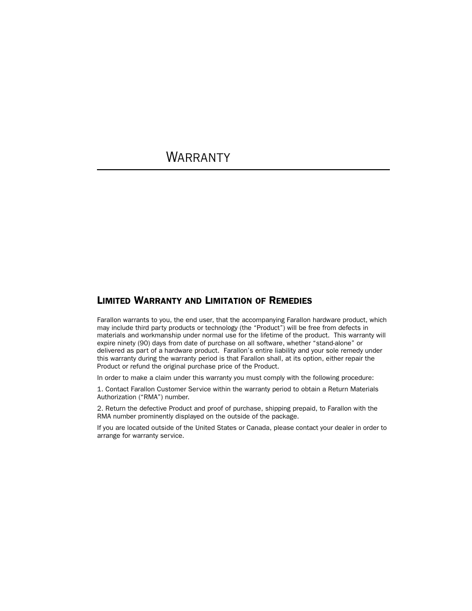 Warranty | Farallon Communications NetLine PCI Card User Manual | Page 17 / 18
