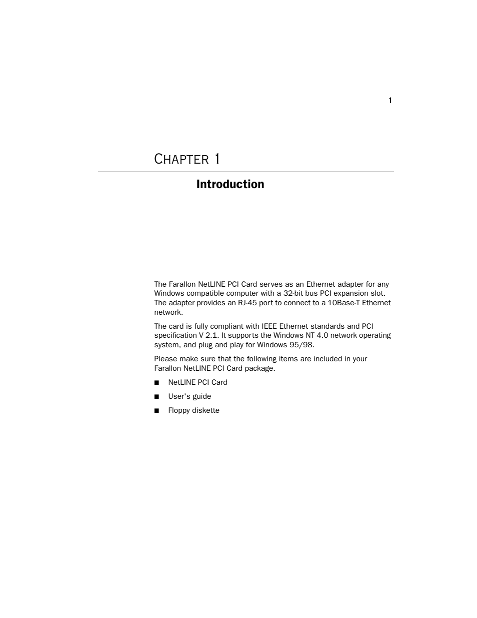 Chapter 1, Introduction | Farallon Communications NetLine PCI Card User Manual | Page 5 / 18