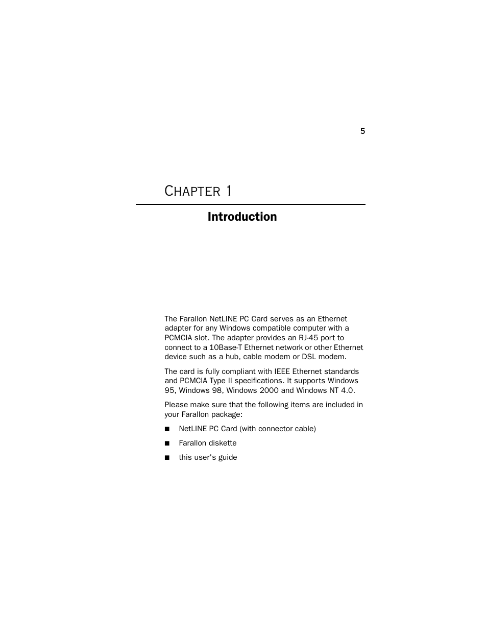 Introduction, Chapter 1 | Farallon Communications NetLINE User Manual | Page 5 / 26