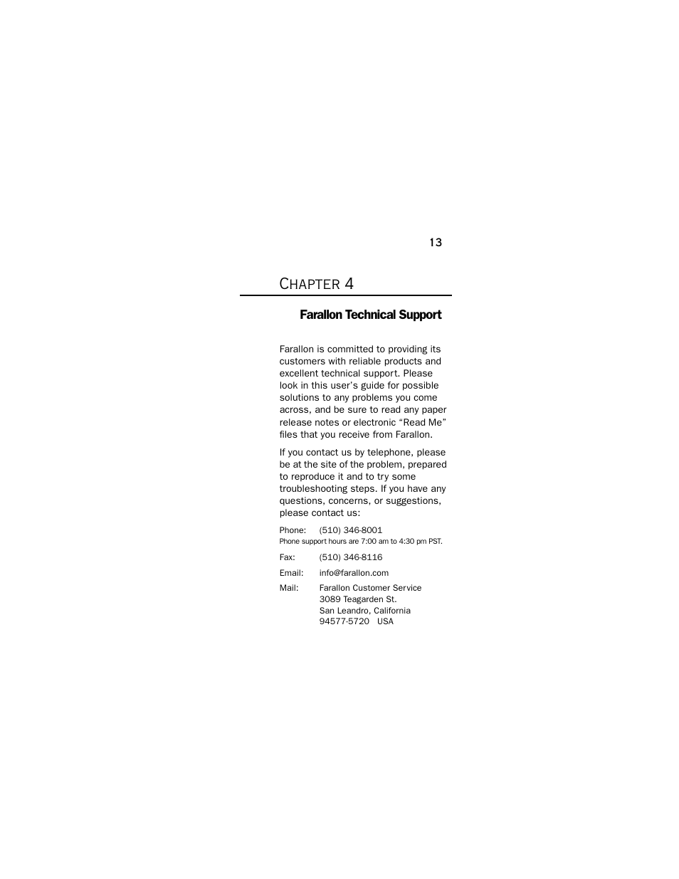 Farallon technical support, Chapter 4 - farallon technical support, Chapter 4 | Farallon Communications NetLine USB 10/100 User Manual | Page 13 / 20