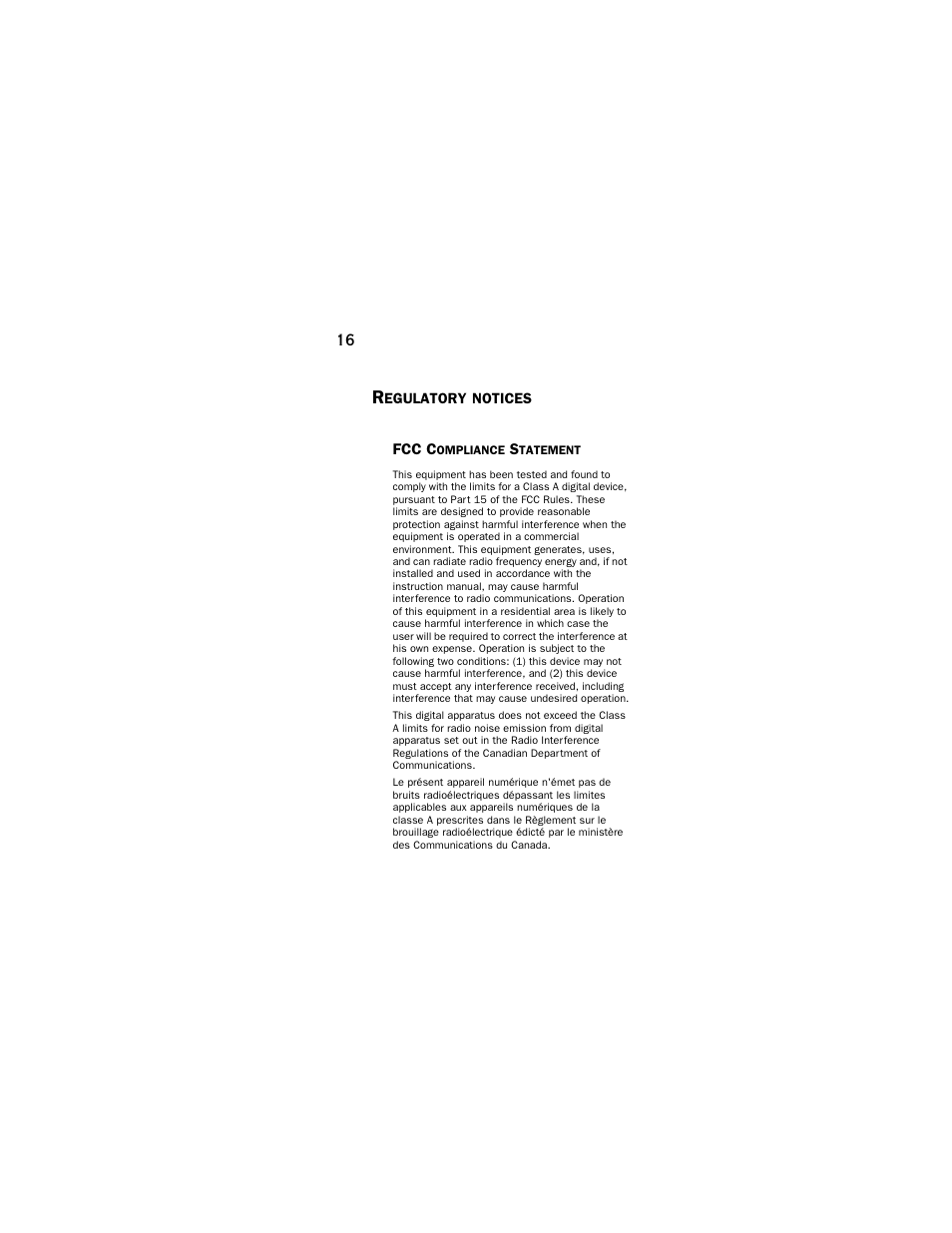 Regulatory notices, Fcc compliance statement | Farallon Communications NetLine USB 10/100 User Manual | Page 16 / 20