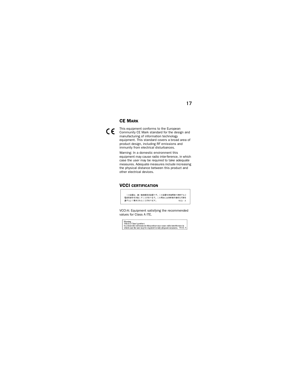 Ce mark, Vcci certification | Farallon Communications NetLine USB 10/100 User Manual | Page 17 / 20