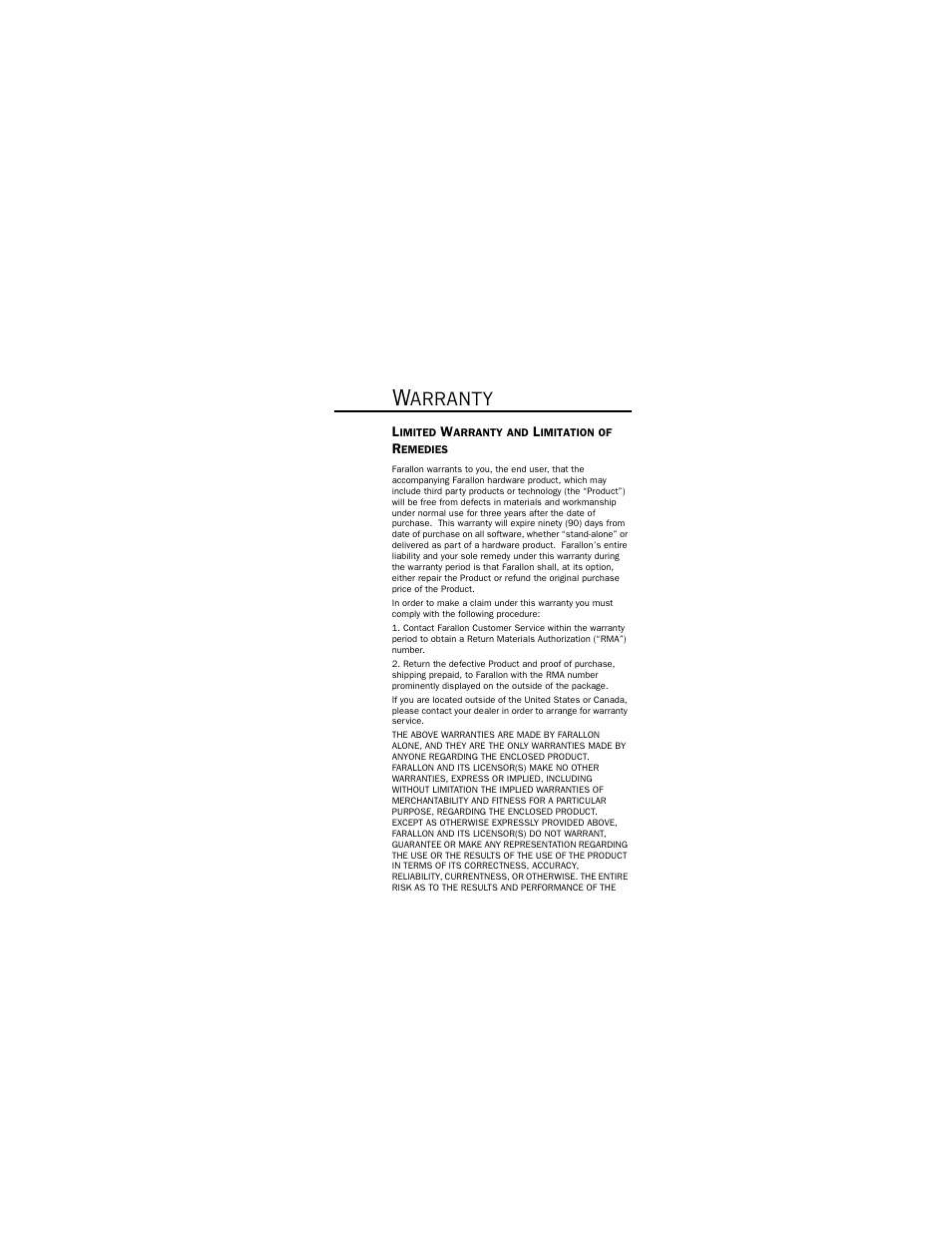 Warranty, Limited warranty and limitation of remedies | Farallon Communications NetLine USB 10/100 User Manual | Page 19 / 20