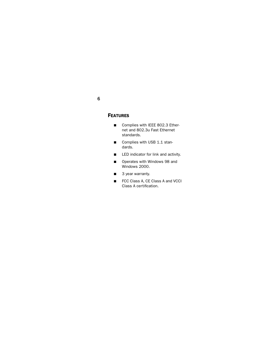 Features | Farallon Communications NetLine USB 10/100 User Manual | Page 6 / 20