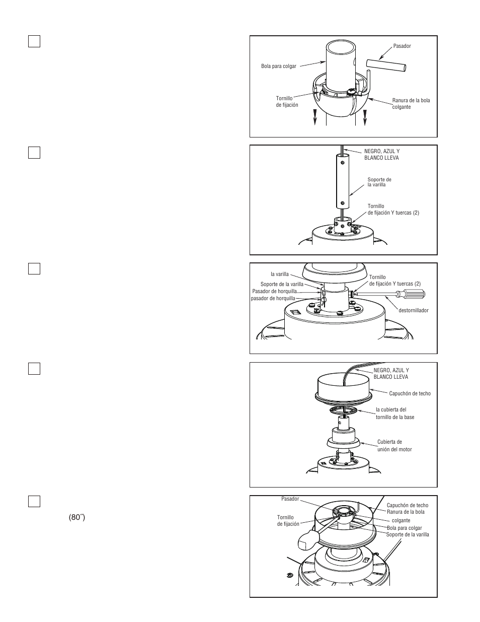 Cómo ensamblar el ventilador de techo | Fanimation The Benito Ceiling Fan FP8003 User Manual | Page 21 / 32