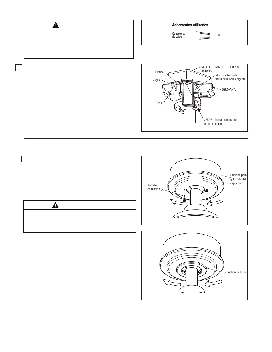 Cómo instalar la carcasa de la cubierta, Advertencia | Fanimation The Benito Ceiling Fan FP8003 User Manual | Page 24 / 32