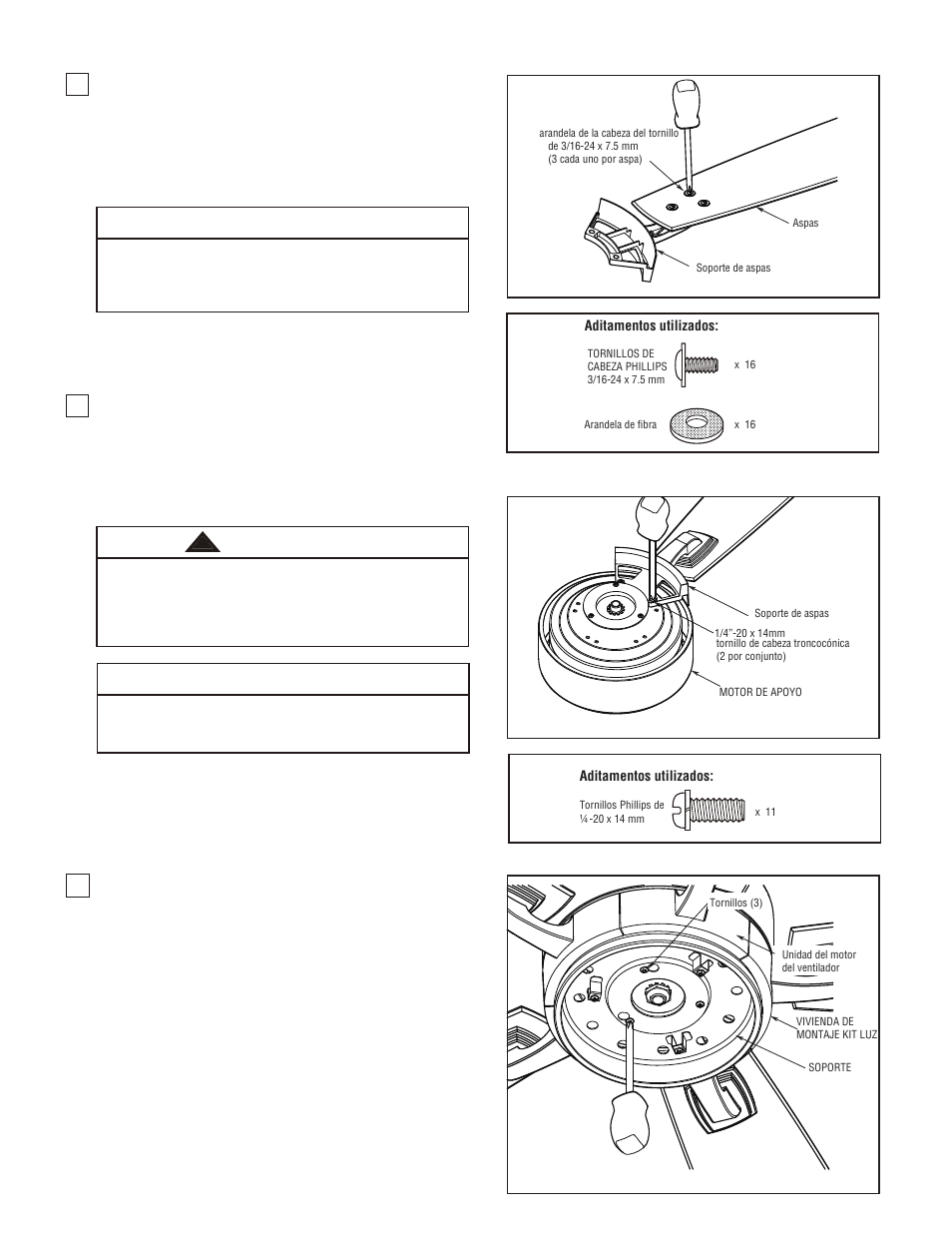 Cómo ensamblar los blades y kit de luz, Precaución, Advertencia | Fanimation The Benito Ceiling Fan FP8003 User Manual | Page 25 / 32