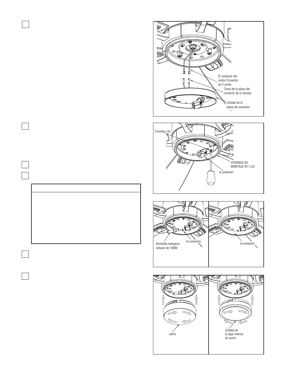 Cómo ensamblar los blades y kit de luz (cont.), Precaución | Fanimation The Benito Ceiling Fan FP8003 User Manual | Page 26 / 32