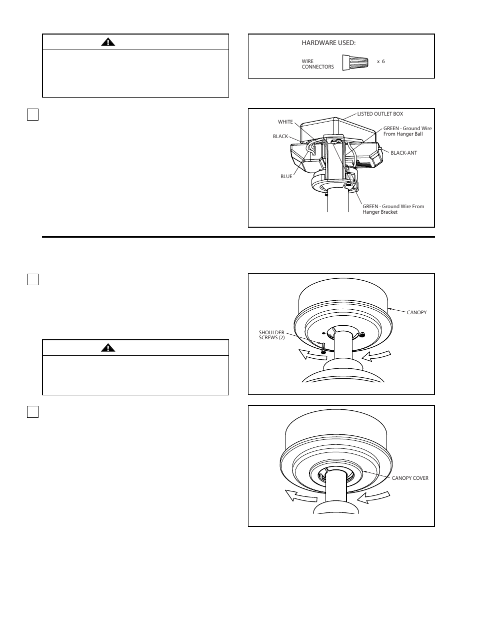How to wire your ceiling fan (continued), How to install your canopy housing, Warning | Fanimation The Benito Ceiling Fan FP8003 User Manual | Page 8 / 32