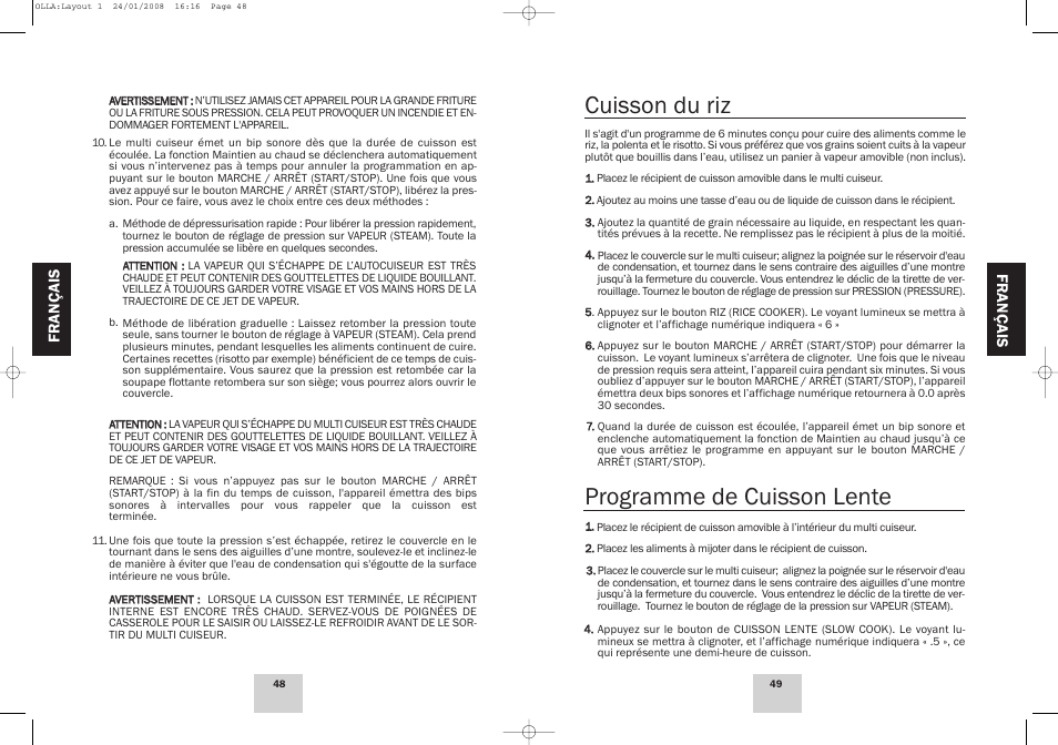 Cuisson du riz, Programme de cuisson lente | Fagor America Electric Multi-Cooker User Manual | Page 25 / 43