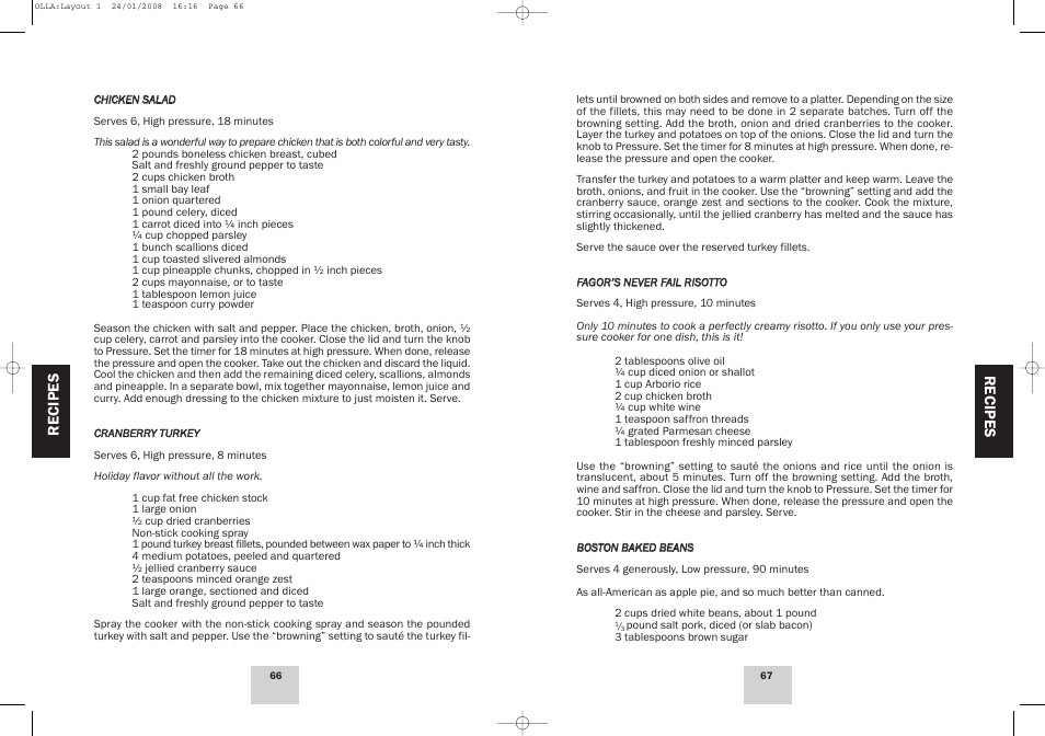 Re cip es, Re ci pe s | Fagor America Electric Multi-Cooker User Manual | Page 34 / 43