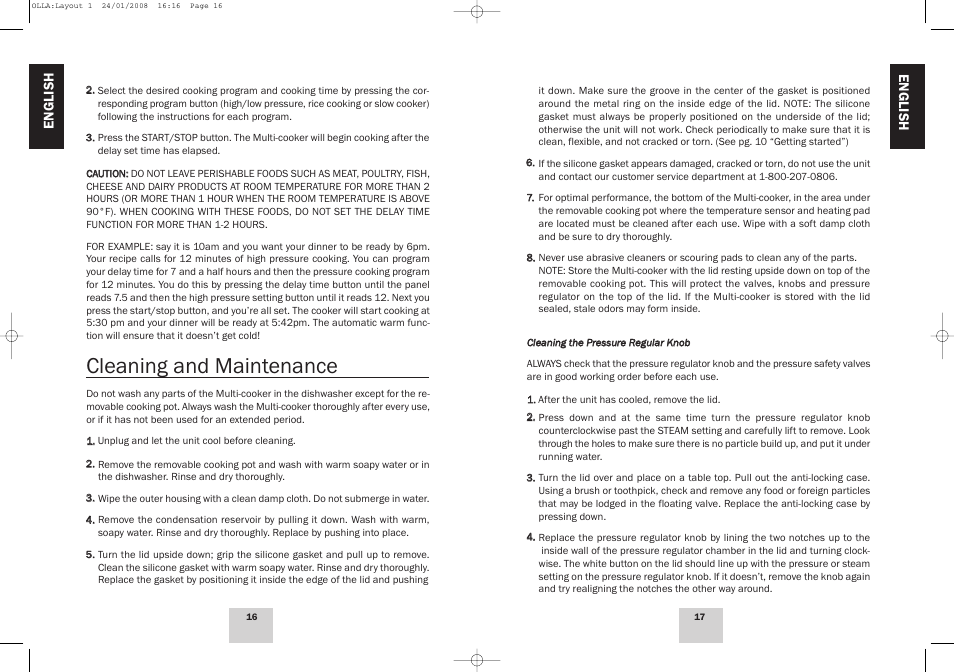 Cleaning and maintenance, En gl is h | Fagor America Electric Multi-Cooker User Manual | Page 9 / 43