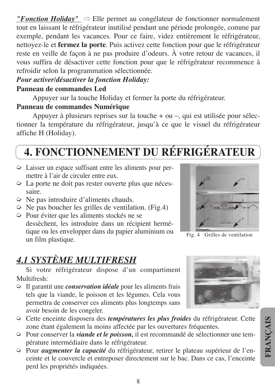 Fonctionnement du réfrigérateur, 1 système multifresh | Fagor America 3FCA-68NFX User Manual | Page 47 / 56